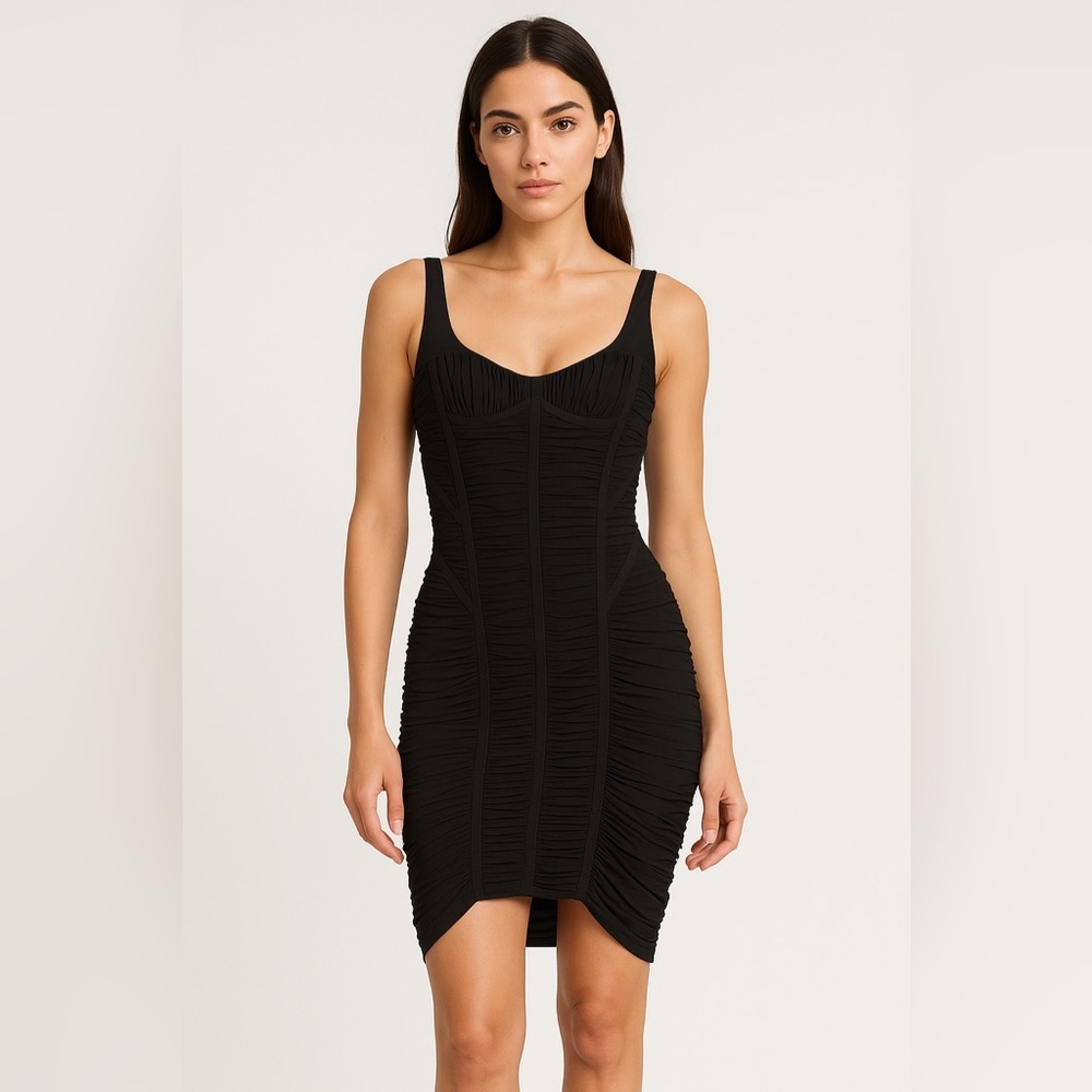 rag & bone Black Ruched Sculpting Bodycon Dress | Exposed Zip | Size 10